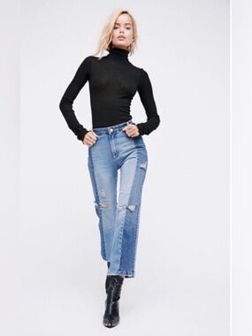 Free People Two  Tone Straight Leg Cropped Jeans Size 29